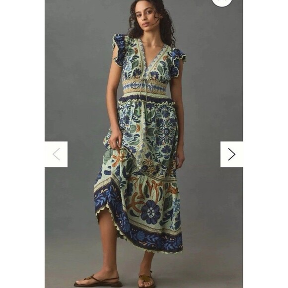 Farm Rio Dress Size Large Ocean Tapestry Midi Sleeveless Boho Anthropologie - Picture 2 of 12